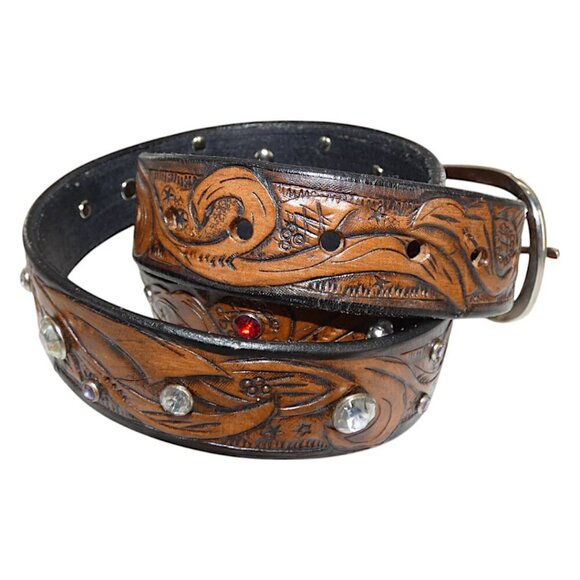 USA Handmade Western Leather Belt Rhinestone Cowgirlcore Rodeo Glam y2k - Picture 6 of 12
